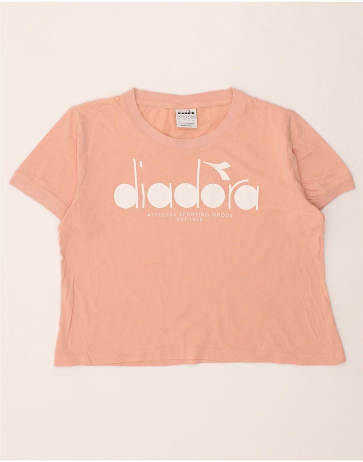DIADORA Womens Graphic T-Shirt Top UK 14 Medium Pink Vintage Diadora and Second-Hand Diadora from Messina Hembry 