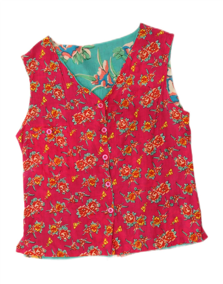VINTAGE Womens Reversible Gilet UK 14 Medium Pink Floral Vintage Vintage and Second-Hand Vintage from Messina Hembry 
