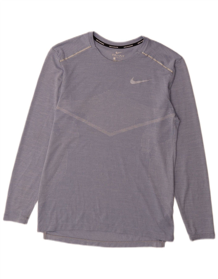 Nike pentru bărbați Dri Fit Top cu mânecă lungă, albastru, poliester cu dungi