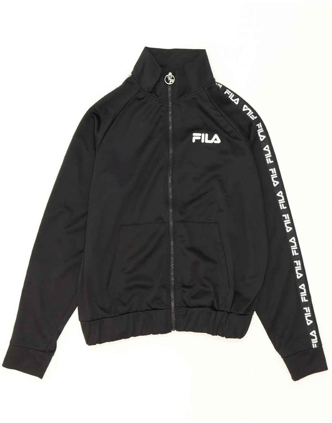 FILA Womens Graphic Tracksuit Top Jacket UK 16 Large Black Polyester Vintage Fila and Second-Hand Fila from Messina Hembry 