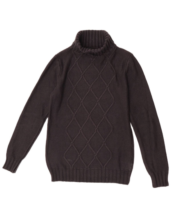 Pulover vintage pentru femei cu gât rulat UK 12 Medium Black Argyle/Diamond