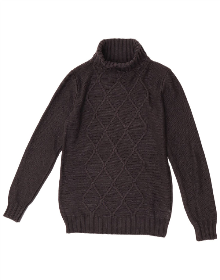 Pulover vintage pentru femei cu gât rulat UK 12 Medium Black Argyle/Diamond
