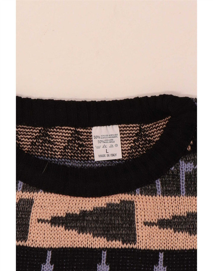Pulover vintage pentru bărbați cu gât roșu, mare, geometric, multicolor, acrilic
