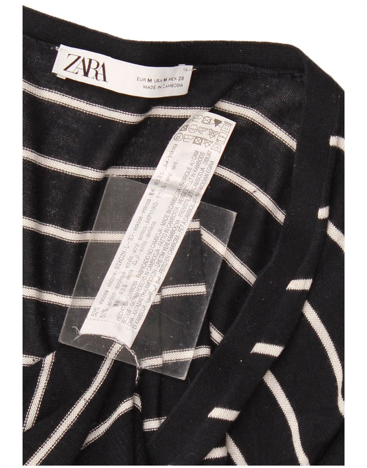 Pulover cardigan cu lungă pentru femei Zara UK 14, viscoză cu dungi negre medii
