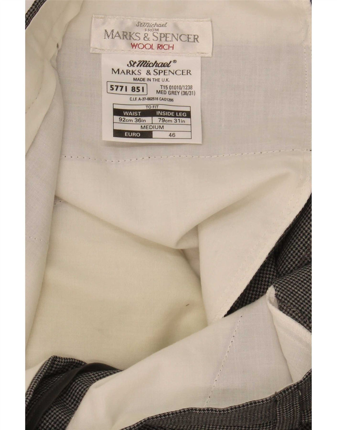 Pantaloni de costum pentru bărbați Marks & Spencer St. Michael W36 L31 gri Houndstooth