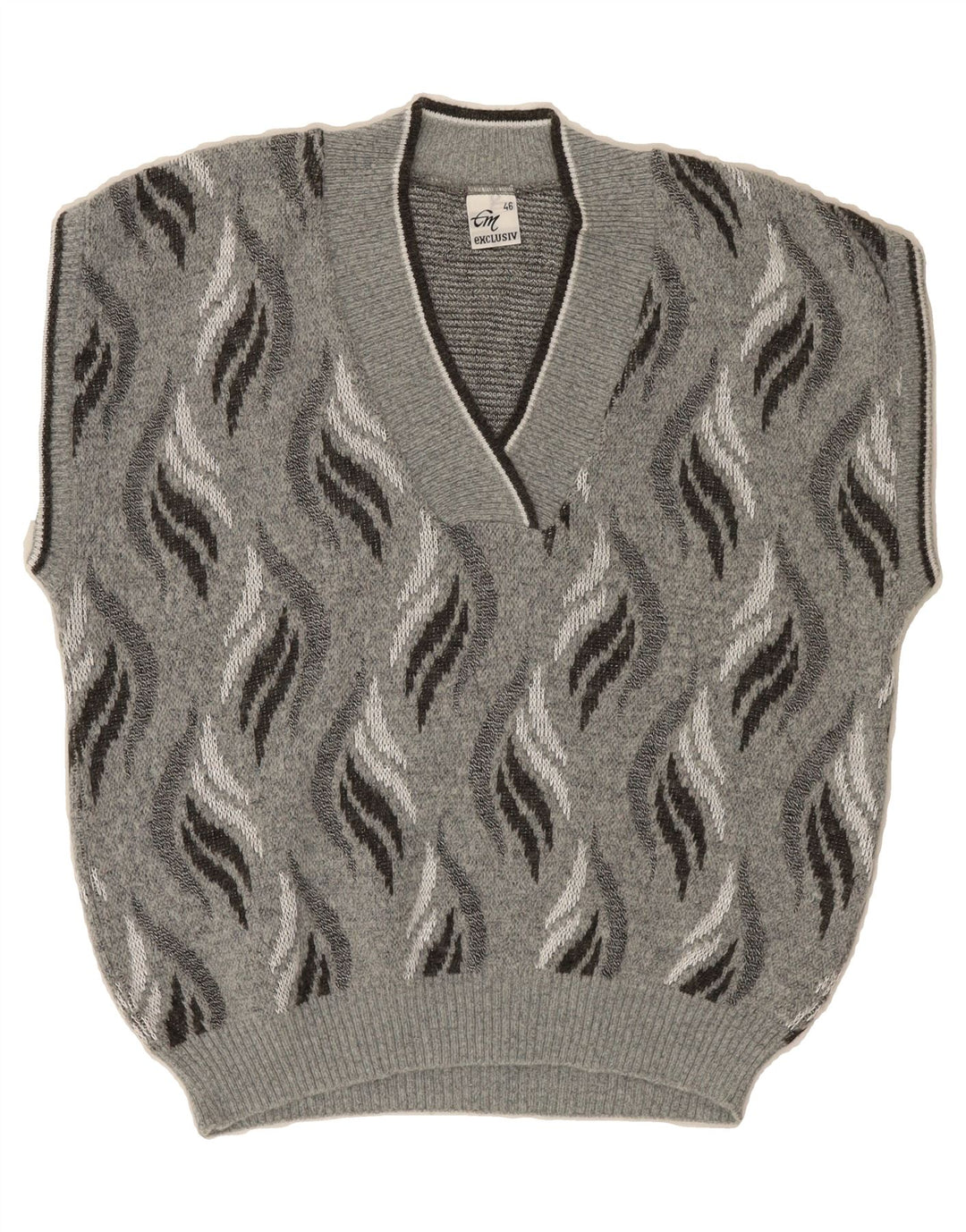 VINTAGE Womens Abstract Pattern V-Neck Jumper Sweater IT 46 Small Grey Vintage Vintage and Second-Hand Vintage from Messina Hembry 