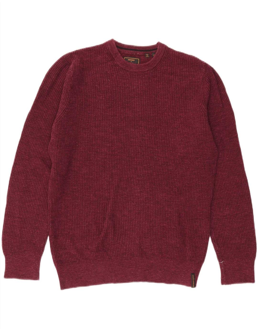 Pulover Superdry pentru bărbați, cu gât crew, bumbac mediu burgundă