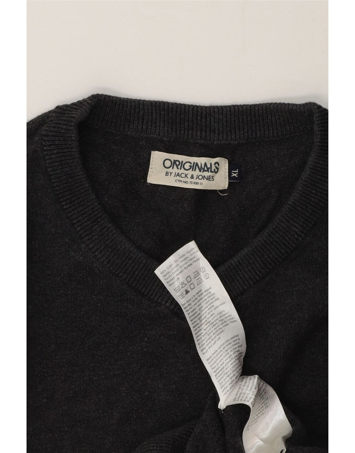Jack & Jones Pulover cu decolteu în V pentru bărbați, XL, bumbac gri