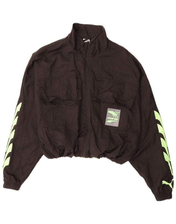 Jachetă de top pentru trening PUMA Crop Graphic pentru femei UK 14 Medium Black Nylon