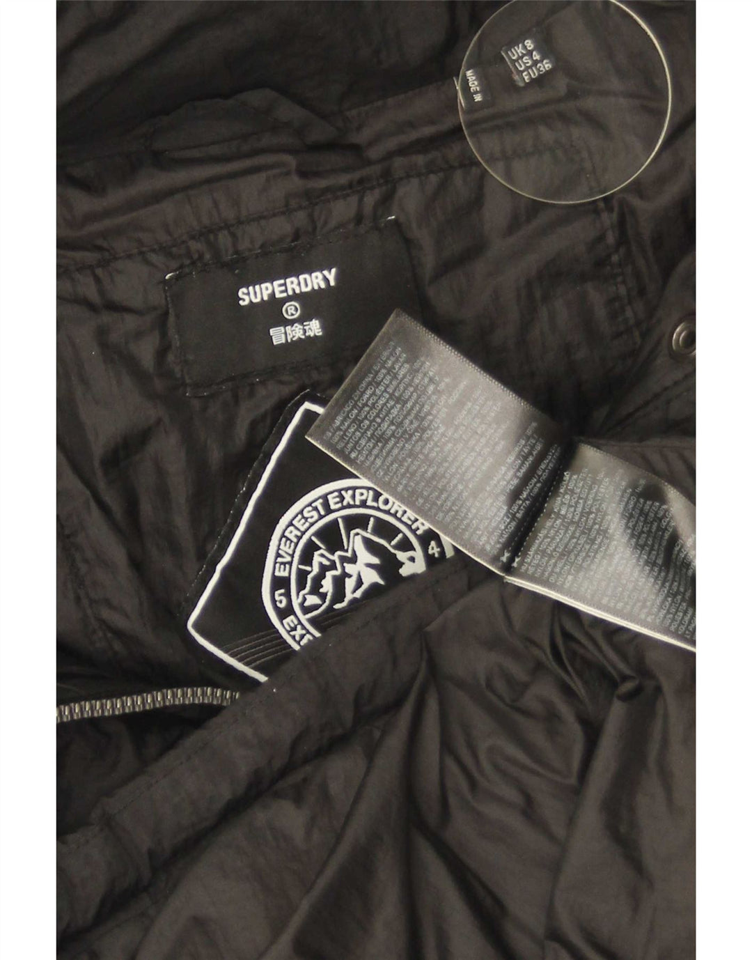 Jachetă căptușită supradimensionată cu glugă Superdry pentru femei UK 8 Small Nylon negru