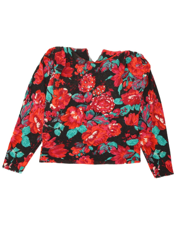 Pulover vintage pentru femei cu decolteu triplu UK 12 Medium Multicolor Floral