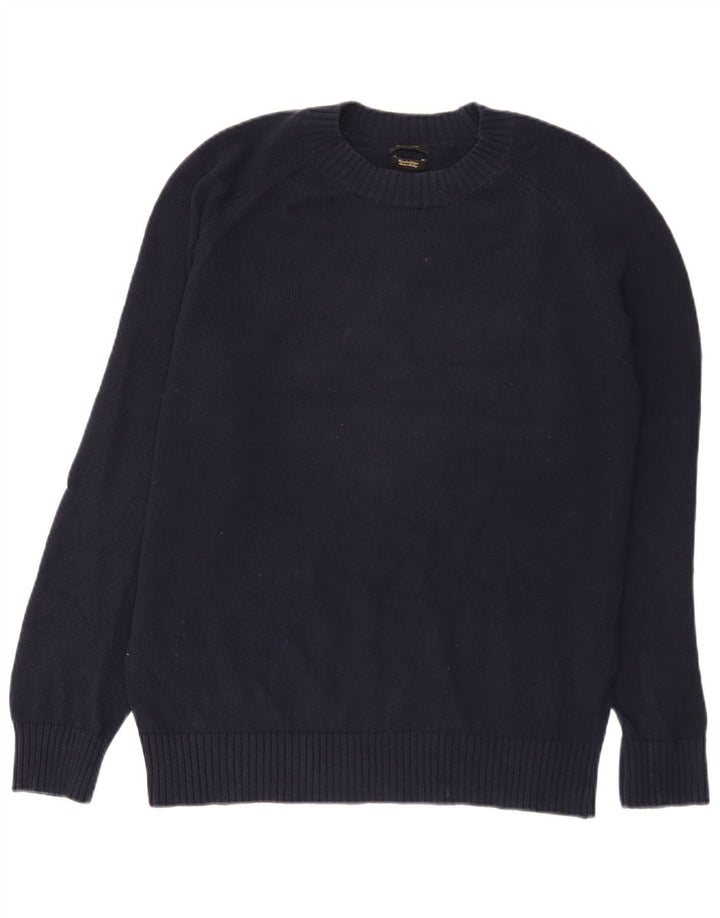 Pulover Massimo Dutti pentru bărbați cu gât crew, albastru bleumarin mediu