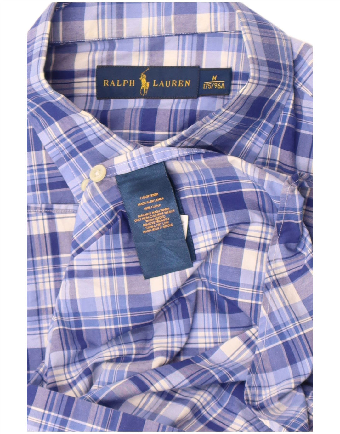 Cămașă cu mânecă scurtă pentru bărbați Ralph Lauren, bumbac cu carouri albastru mediu