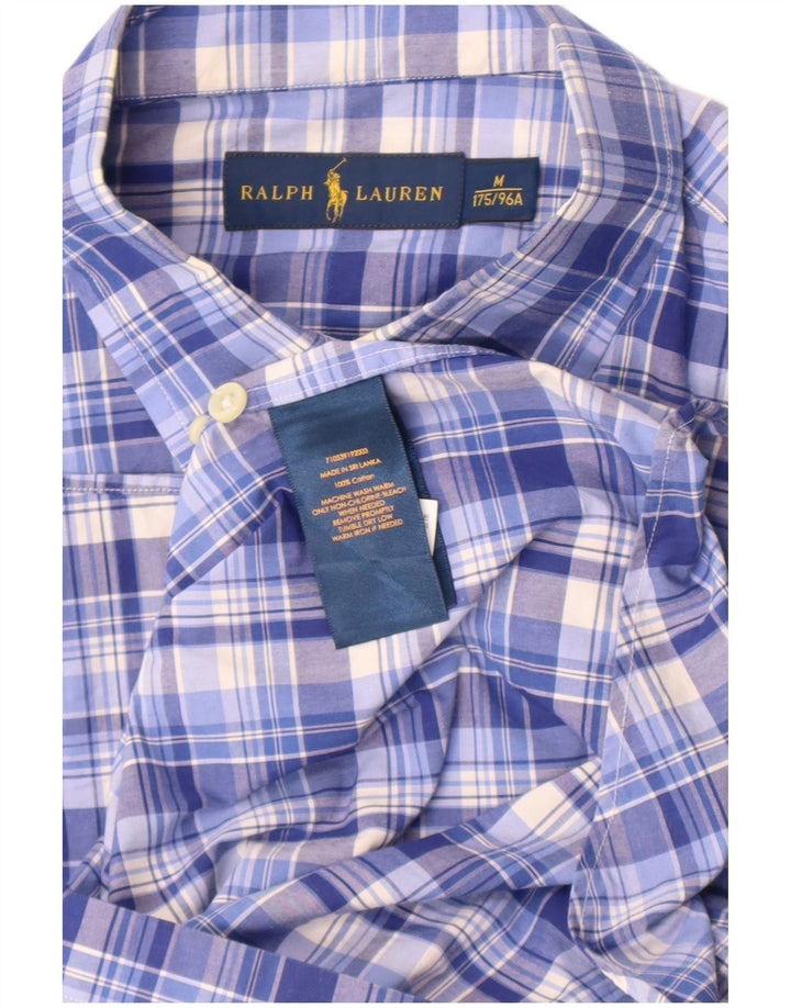 Cămașă cu mânecă scurtă pentru bărbați Ralph Lauren, bumbac cu carouri albastru mediu