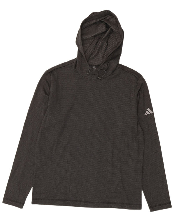 Top cu glugă pentru bărbați Adidas cu mânecă lungă, gri mediu, poliester
