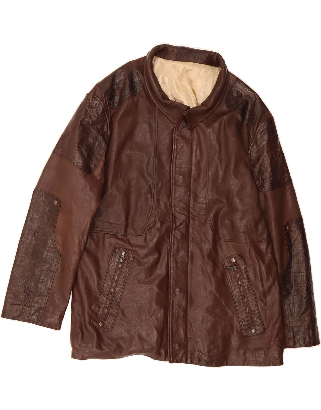 VINTAGE Mens Leather Jacket IT 52 XL Brown Leather Vintage Vintage and Second-Hand Vintage from Messina Hembry 