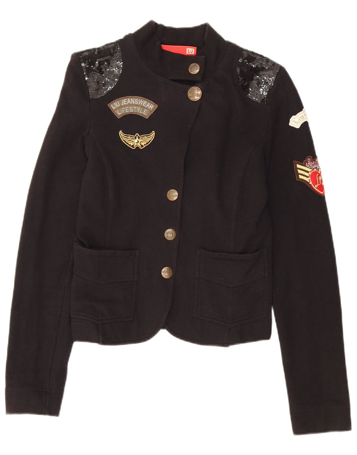 Jachetă blazer LIU JO Crop Graphic 4 Buttons pentru femei UK 6 XS Bumbac negru