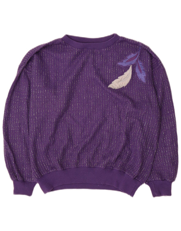 Pulover vintage pentru femei cu gât de barcă UK 14 Medium Purple Dunge