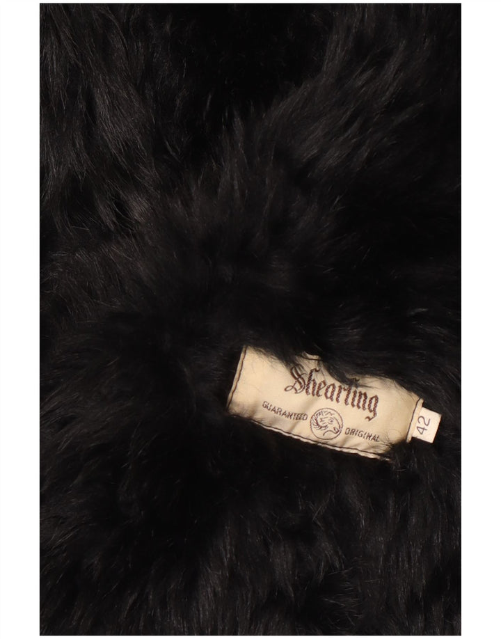 Pardesiu vintage din shearling supradimensionat pentru femei IT 42 Medium Black Shearling