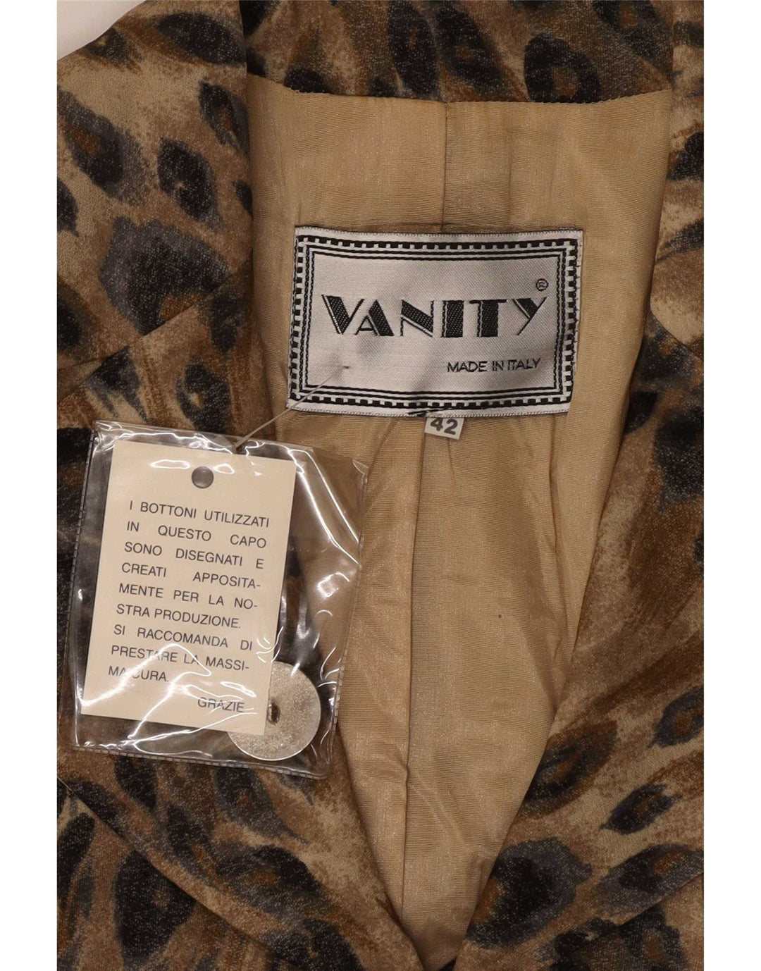 Vanity Womens 3 Button 2 Piece Set IT 42 Medium Black Animal Print Lână