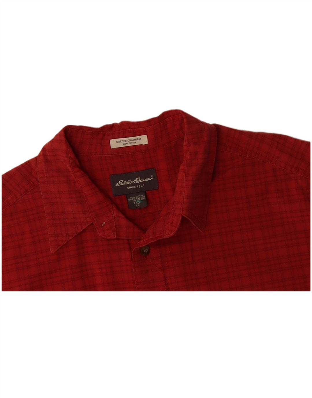 EDDIE BAUER Mens Tall Short Sleeve Shirt XL Red Check Cotton