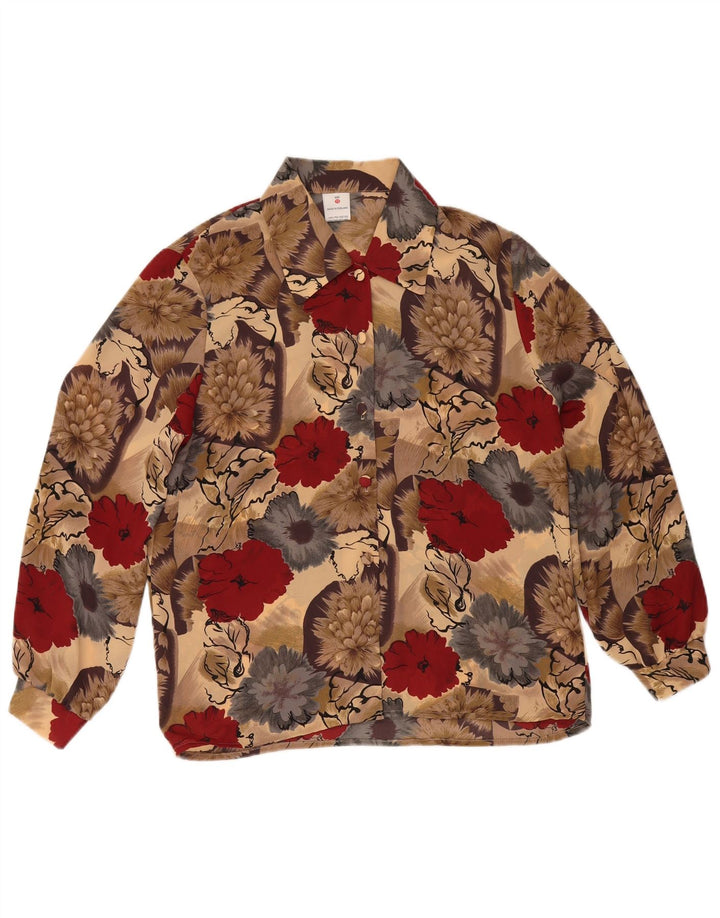 Bluză de cămașă vintage pentru femei UK 12 Poliester floral mediu multicolor