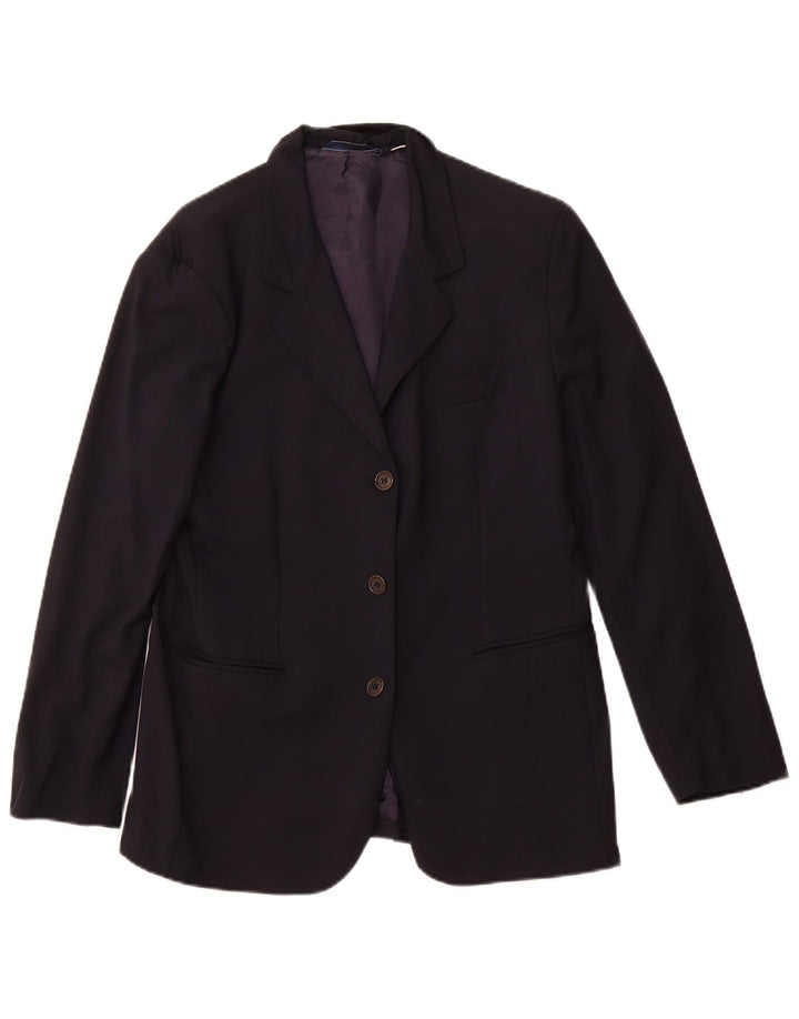 Jachetă pentru femei VINTAGE cu 3 nasturi IT 46 Lână mare albastru bleumarin