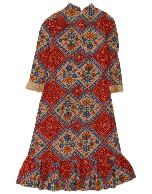 Rochie maxi vintage pentru femei cu maneci 3/4 UK 4 XS multicolore florale