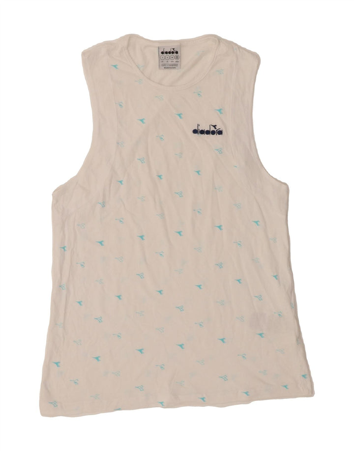 DIADORA Mens Graphic Vest Top Small White Cotton Vintage Diadora and Second-Hand Diadora from Messina Hembry 