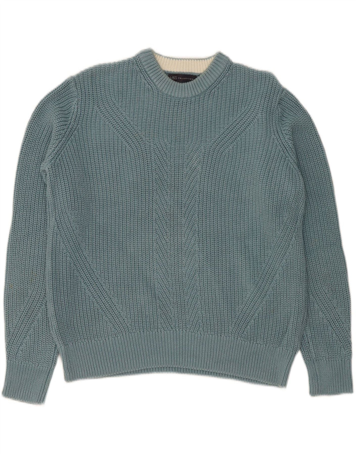 MARKS & SPENCER Mens Crew Neck Jumper Sweater Medium Blue Cotton Vintage Marks & Spencer and Second-Hand Marks & Spencer from Messina Hembry 