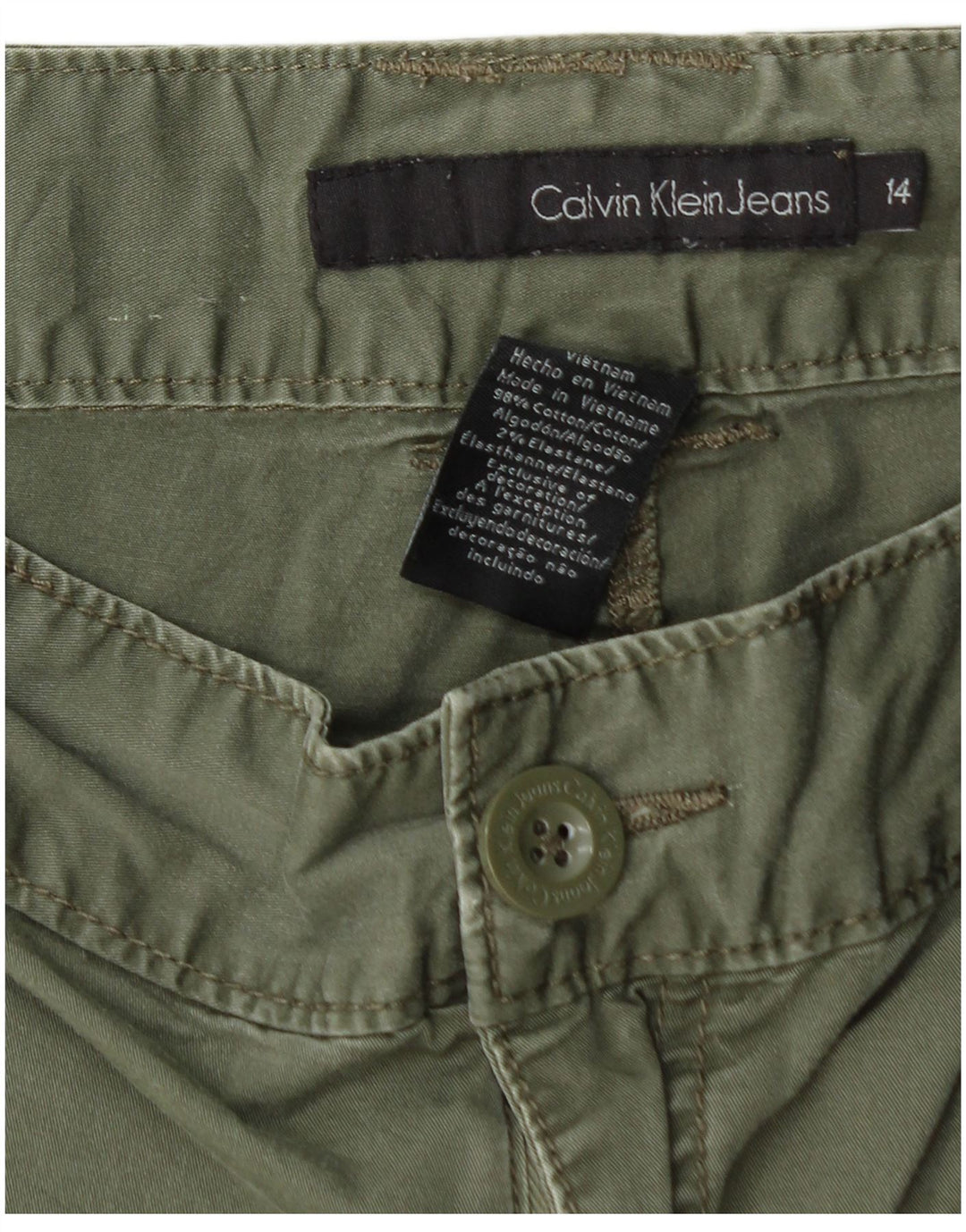 Pantaloni scurți casual pentru femei CALVIN KLEIN US 14 XL W34 Kaki Bumbac