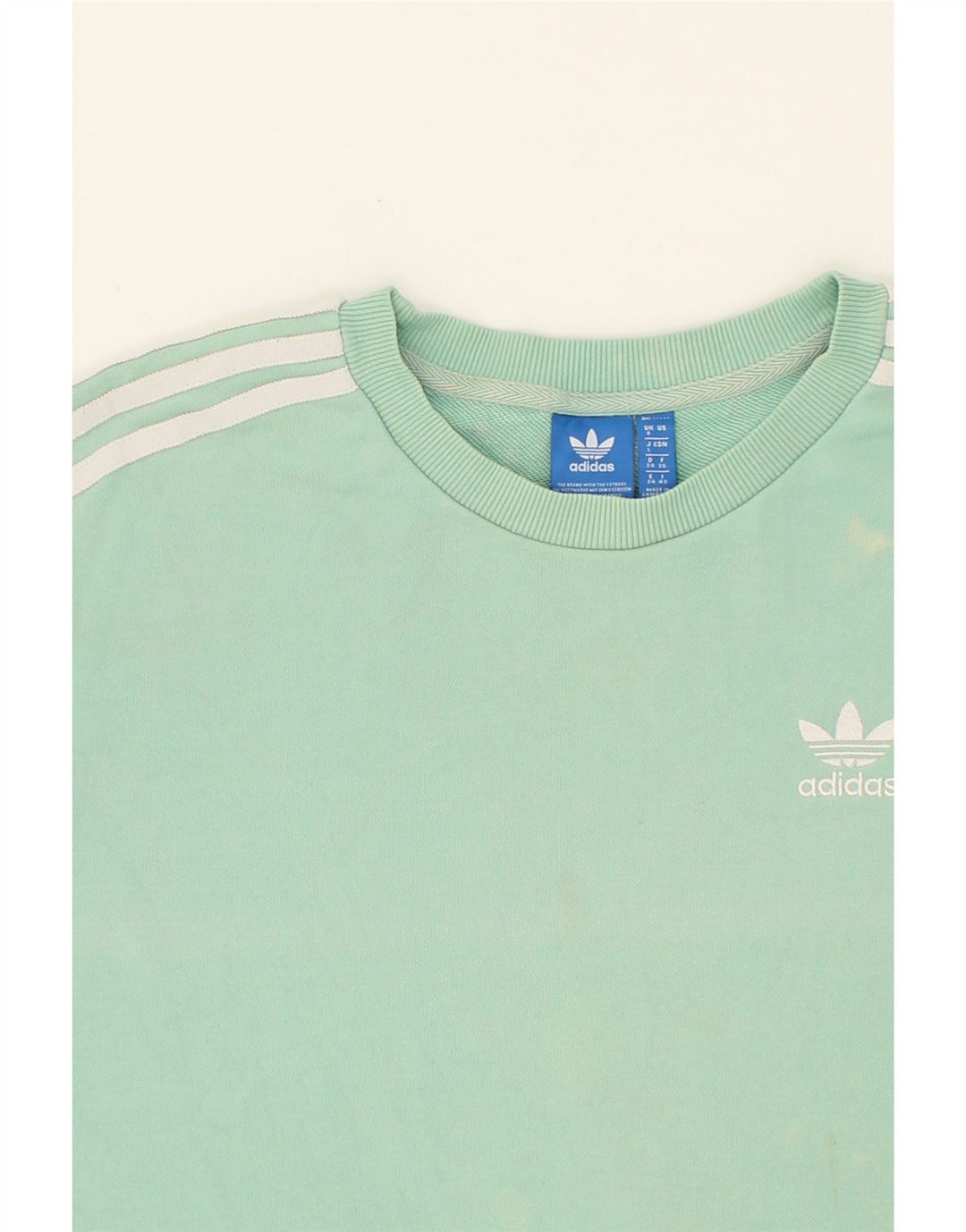ADIDAS Womens Oversized Sweatshirt Jumper UK 8 Small Turquoise Cotton Vintage Adidas and Second-Hand Adidas from Messina Hembry 