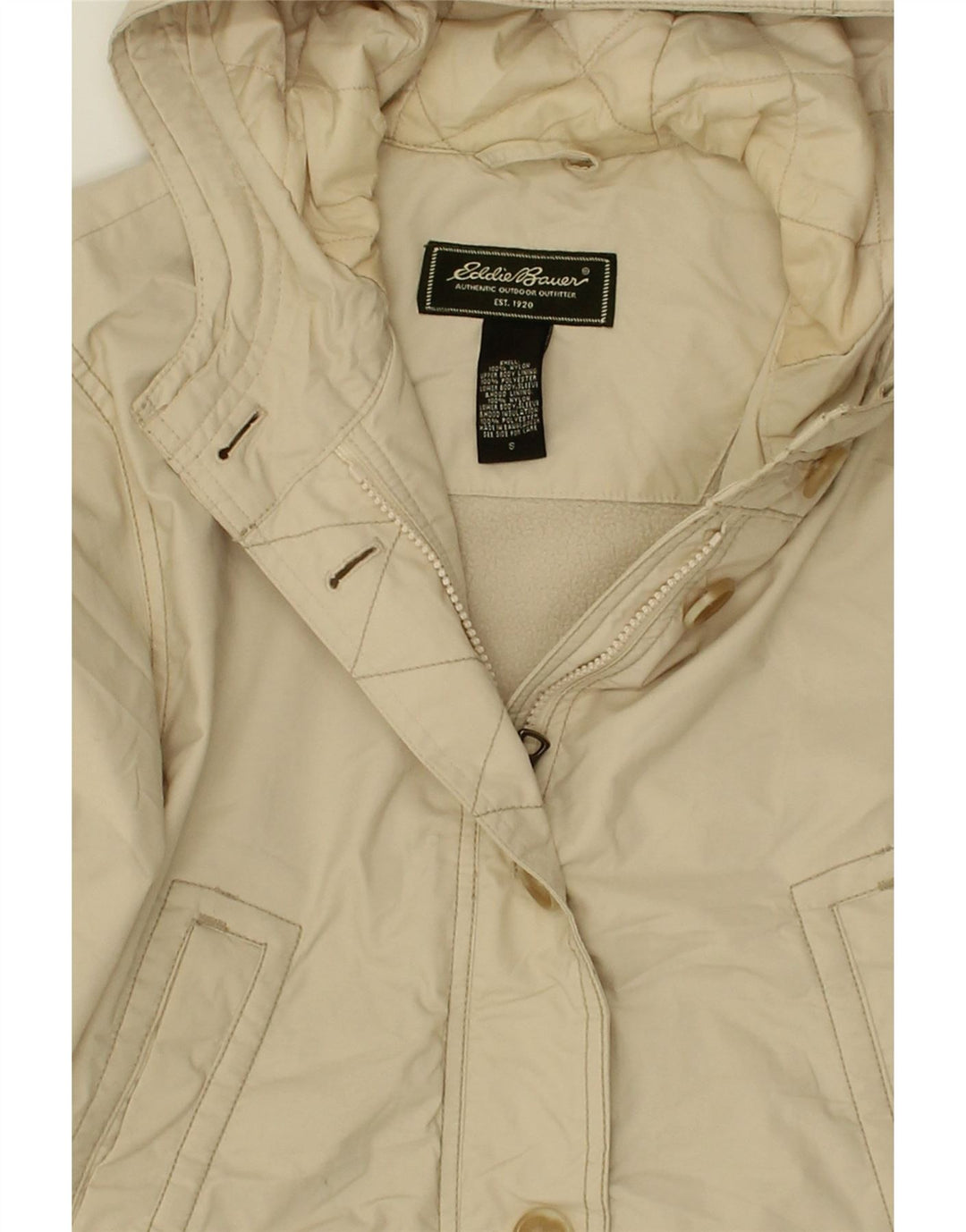 EDDIE BAUER Womens Hooded Utility Jacket UK 10 Small Beige Nylon Vintage Eddie Bauer and Second-Hand Eddie Bauer from Messina Hembry 