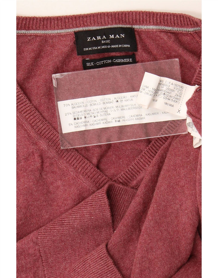 Pulover pentru bărbați Zara, cu decolteu în V, bumbac mediu burgundă