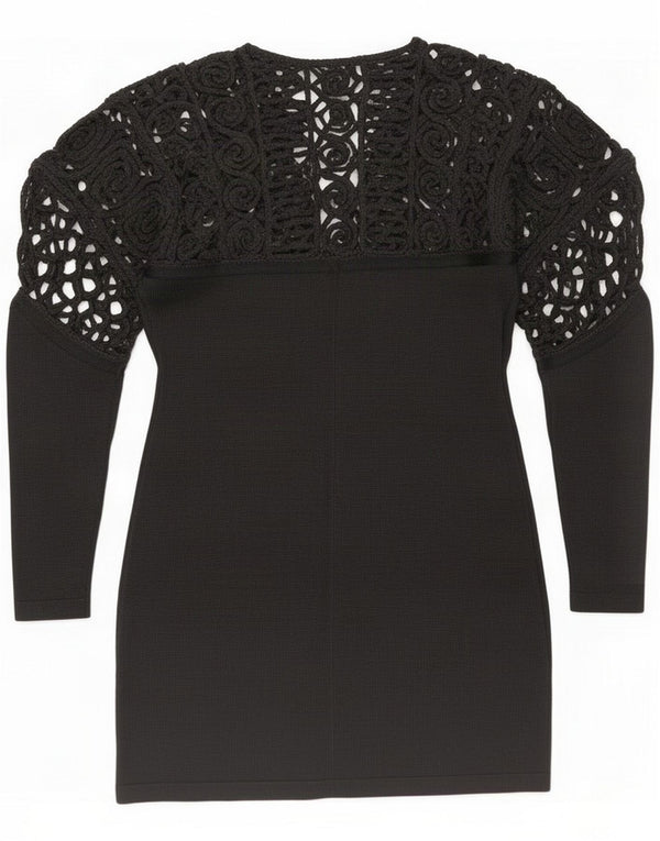 Ernestina Cerini Pulover din cardigan din croșetat pentru femei UK 10 Small Black