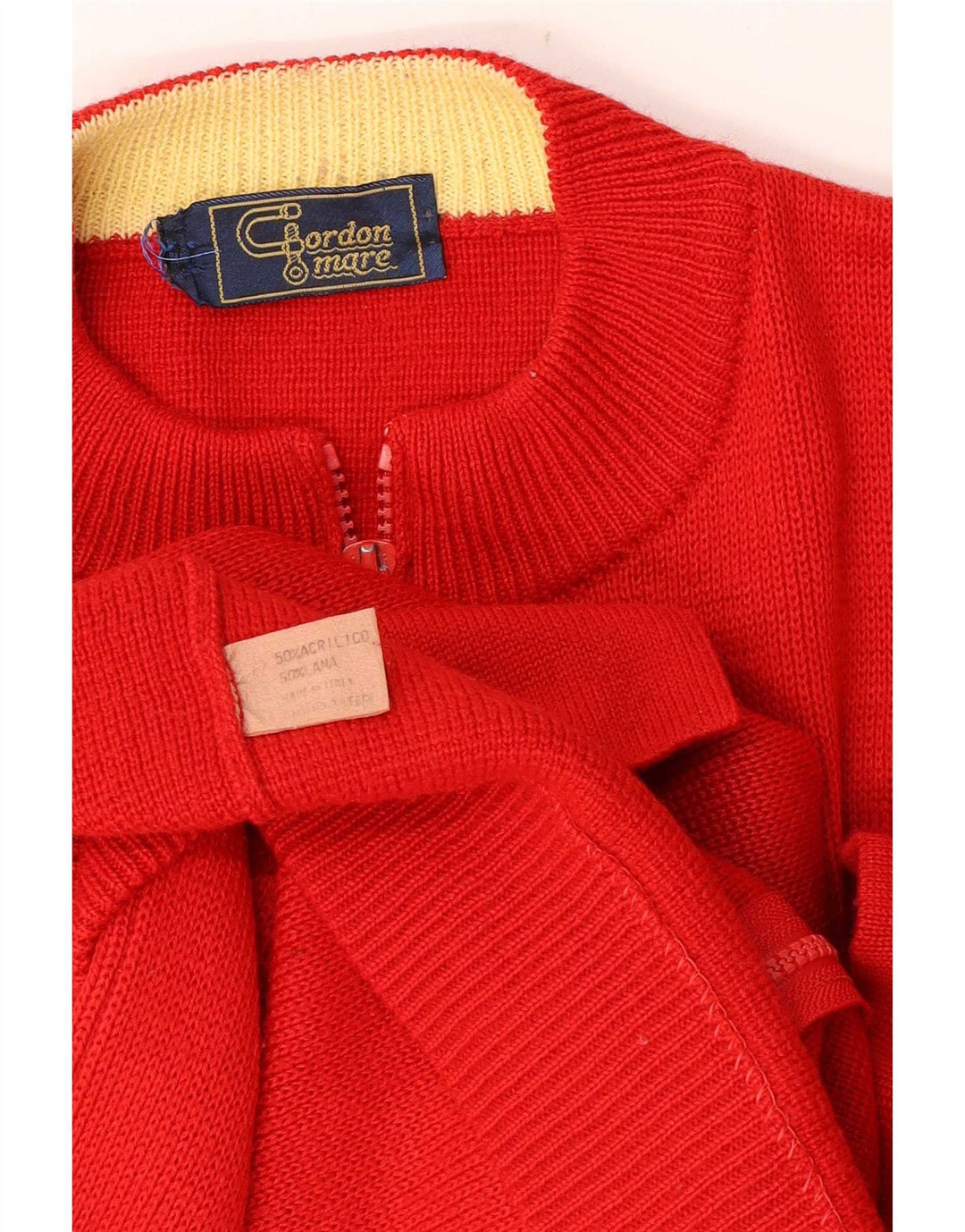 Pulover Cardigan Vintage pentru bărbați cu fermoar complet, roșu mediu, acrilic colorat