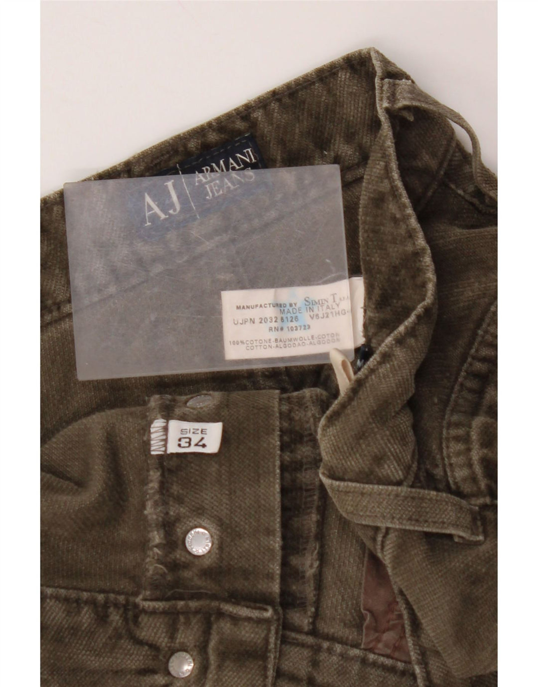 ARMANI Pantaloni Drepți Casual Bărbați L34 L29 Kaki Bumbac