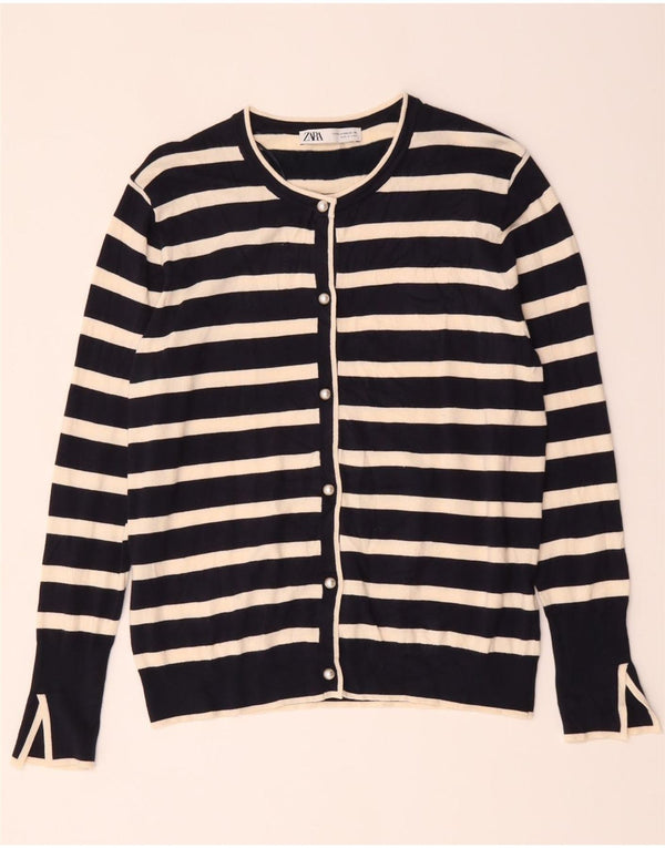 Pulover cardigan pentru femei Zara Marea Britanie 20 2XL Viscoză cu dungi bleumarin