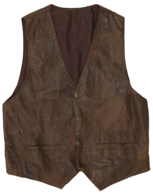 Vestă din piele vintage pentru bărbați, maro mediu