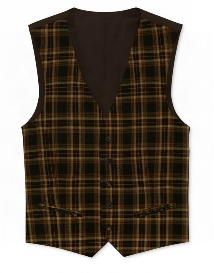 Vestă Vintage pentru bărbați IT 48 Medium Green Check Lână virgină