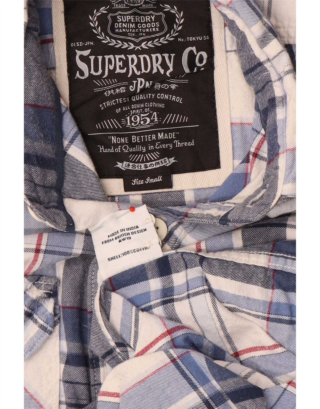 Cămașă de flanel pentru bărbați Superdry, bumbac carouri albastru mic