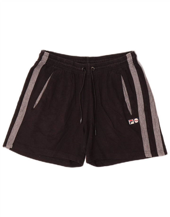 Pantaloni scurți sport Fila pentru bărbați, bumbac color bloc negru mediu