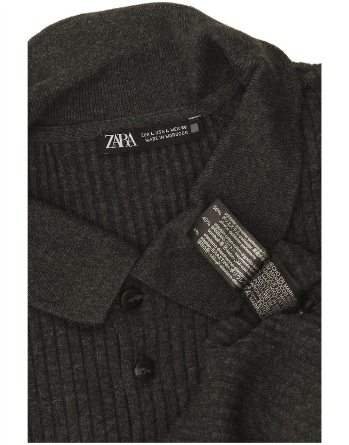 Pulover pentru bărbați Zara, cu gât polo, poliester mare, gri