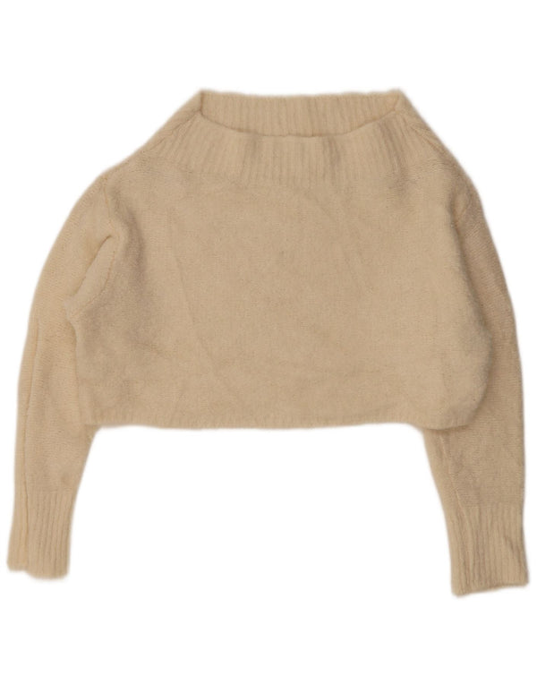 Pulover pentru femei Benetton Crop oversize cu gât de barcă UK 6 XS alb