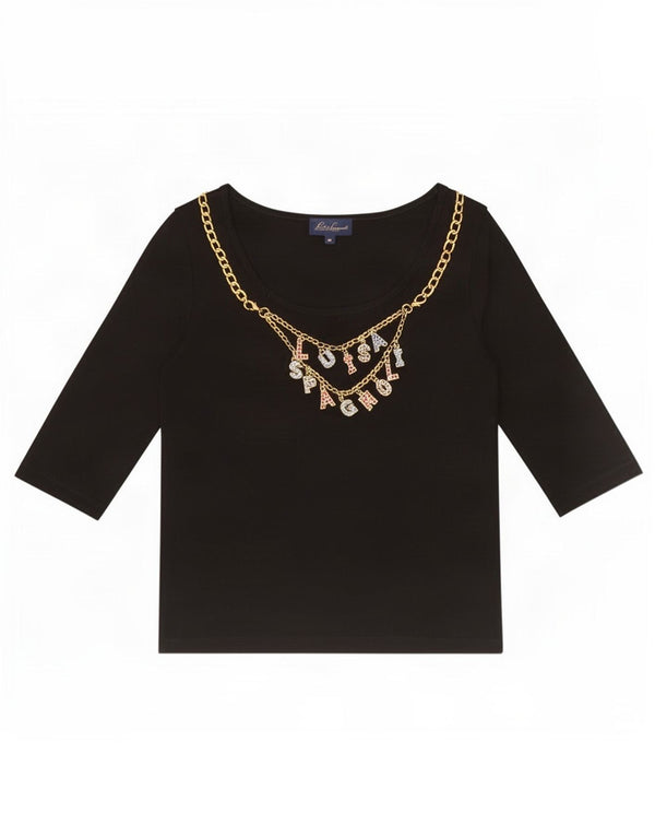 Luisa Spagnoli Top grafic pentru femei mâneci 3/4 UK 12 Medium Black Viscose