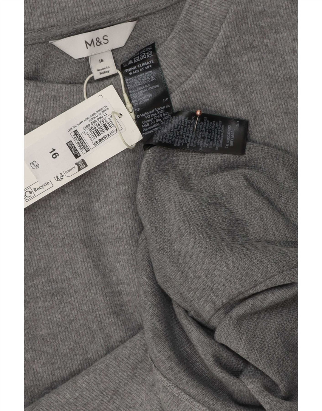 Tricou pentru femei Marks & Spencer Top UK 16 Large Gri Poliester