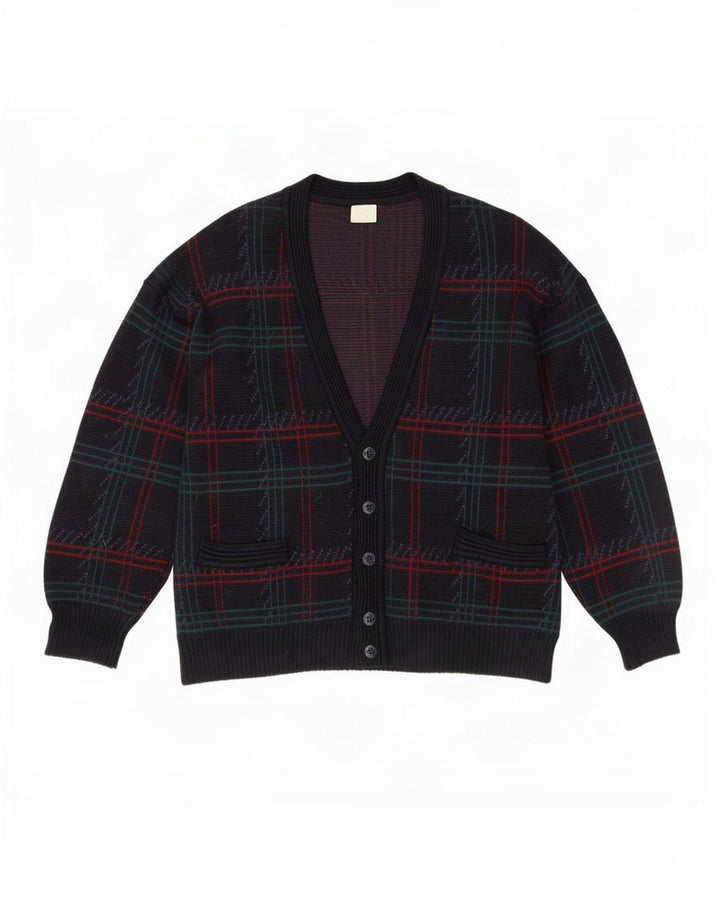 Cardigan Vintage pentru bărbați, cu carouri mari, bleumarin