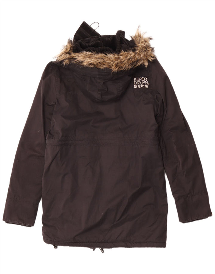 Jachetă parka cu glugă Superdry pentru femei UK 14, mare, negru, poliester