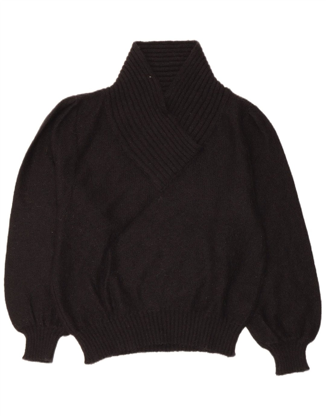 Pulover vintage pentru femei cu gâtul șal, mohair mediu negru US 6