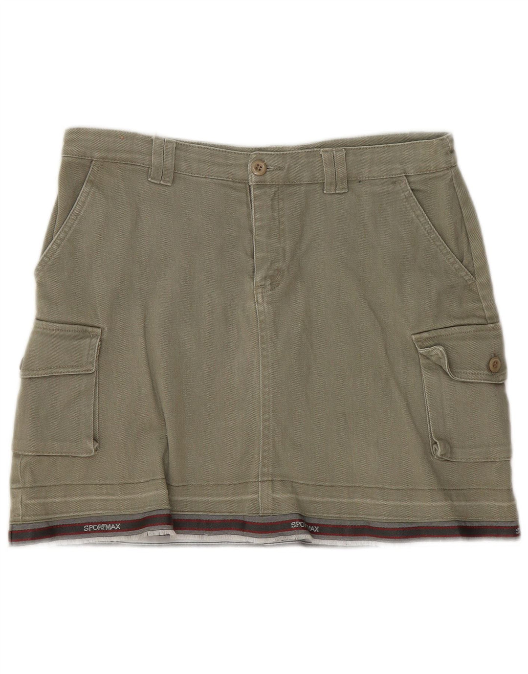 Fusta mini cargo vintage pentru femei IT 44 Medium W30 Bumbac cu dungi kaki